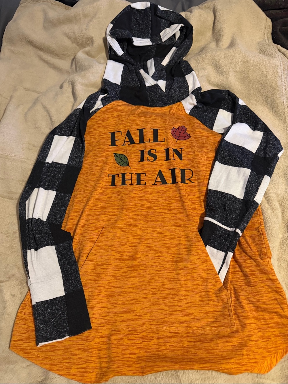 LuLaRoe Fall Is In The Air Plaid Mix Size Medium Autumn Graphic Long Sleeve